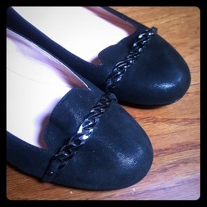 Taryn Rose sparkly black leather low wedge